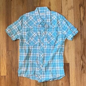 Tecovas Light Blue Plaid Short Sleeve Button-Down Shirt